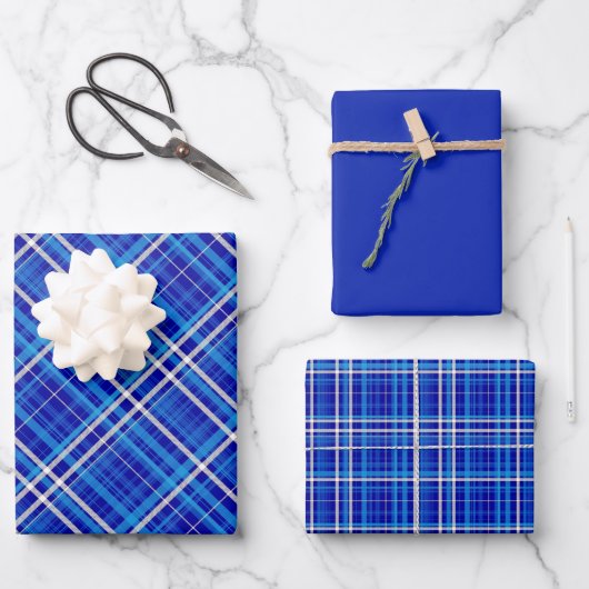 Bright Shades of Blue & White Plaid Inpakpapier Vel (Voorkant)