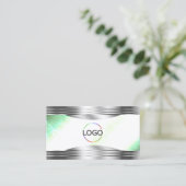Bright Shimmery Mint met Silver Border Logo Foto Visitekaartje (Staand voorkant)