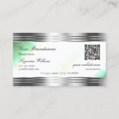 Bright Shimmery Mint Silver Borders Logo QR-code Visitekaartje (Achterkant)