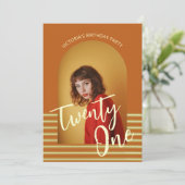 Bright Sinaasappel Arch Foto 21ste Verjaardagsfees Kaart (Staand voorkant)