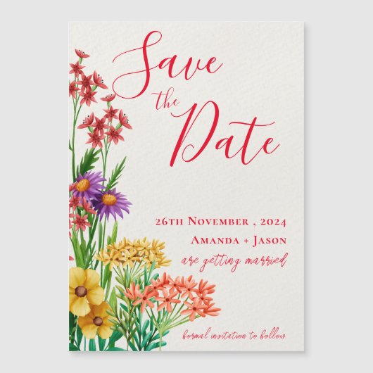 Bright Sinaasappel Wildbloemen Bruiloft Save the D (Voorkant)