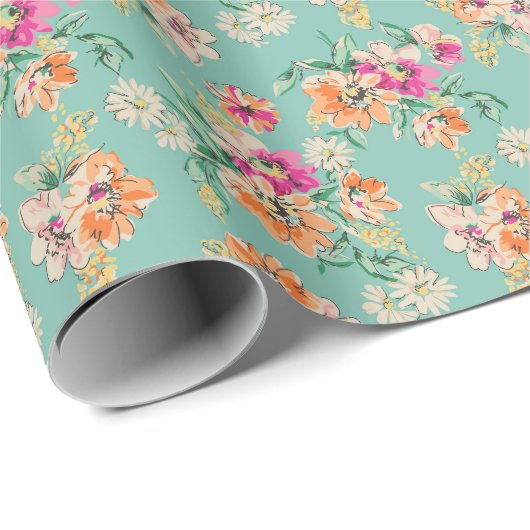 Bright Sketch Floral Pattern Cadeaupapier (Rol Hoek)