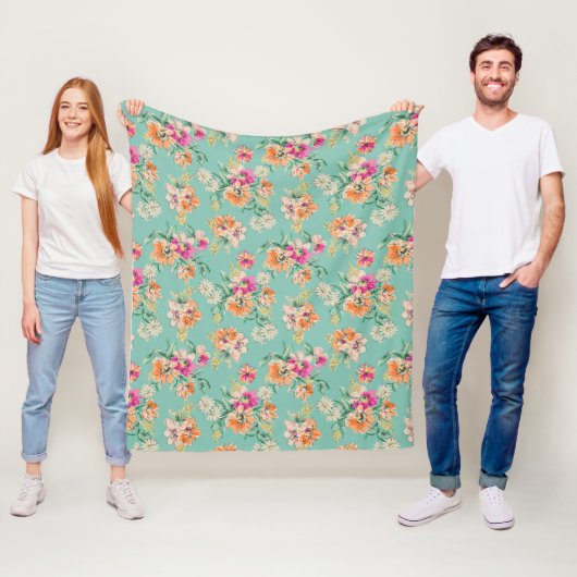 Bright Sketch Floral Pattern Fleece Deken (In situ)