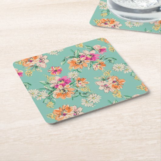 Bright Sketch Floral Pattern Kartonnen Onderzetters (Schuin)