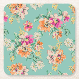 Bright Sketch Floral Pattern Kartonnen Onderzetters