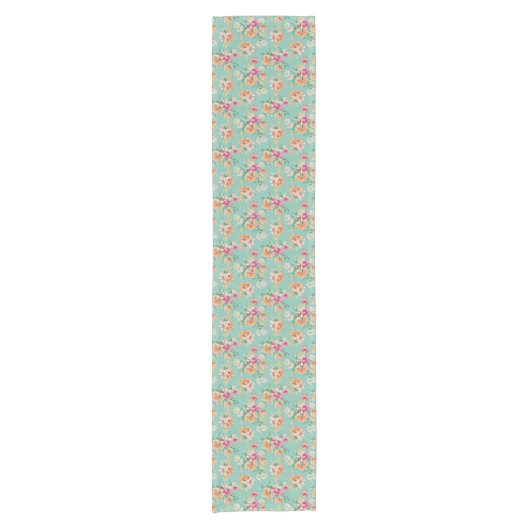 Bright Sketch Floral Pattern Korte Tafelloper (Voorkant)
