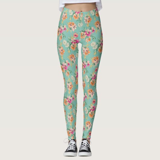 Bright Sketch Floral Pattern Leggings (Voorkant)