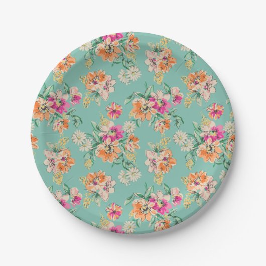 Bright Sketch Floral Pattern Papieren Bordje (Voorkant)