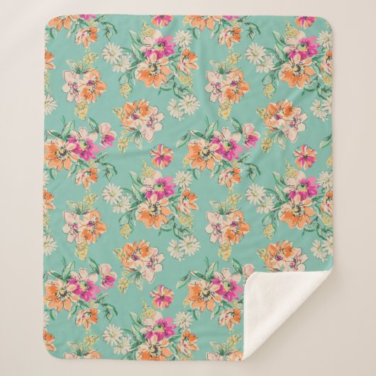 Bright Sketch Floral Pattern Sherpa Deken (Voorkant)