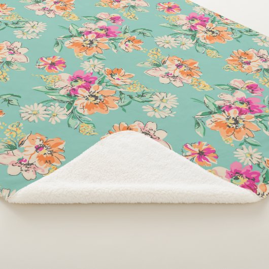 Bright Sketch Floral Pattern Sherpa Deken (3/4)