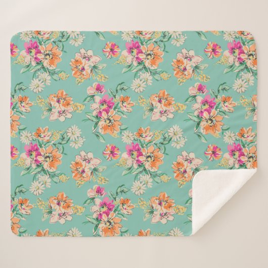 Bright Sketch Floral Pattern Sherpa Deken (Voorkant (horizontaal))