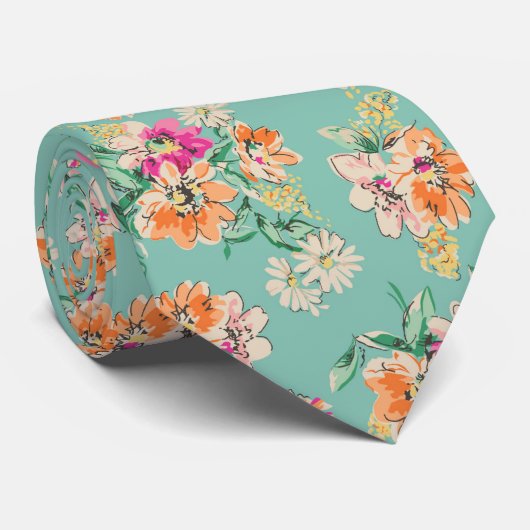 Bright Sketch Floral Pattern Stropdas (Opgerold)