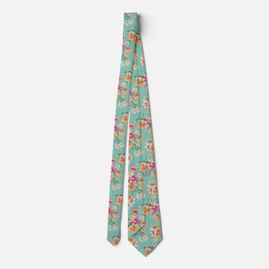Bright Sketch Floral Pattern Stropdas (Achterkant)