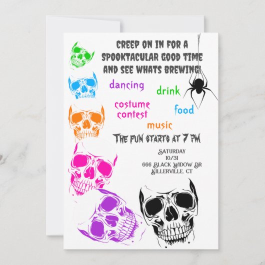 Bright Skulls Halloween Party Kaart (Voorkant)