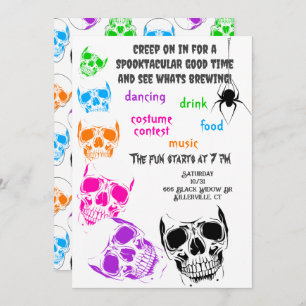 Bright Skulls Halloween Party Kaart