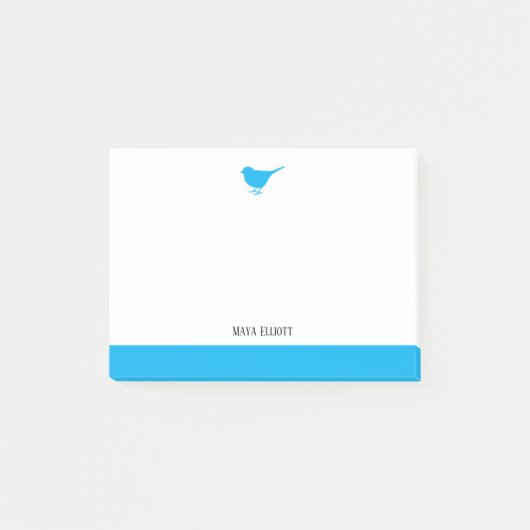 Bright Sky Blue Bird & Border op wit w / Naam Post-it® Notes (Voorkant)
