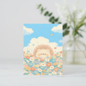 Bright Sky Blue Kawaii Hedgehog Meadow Briefkaart (Staand voorkant)