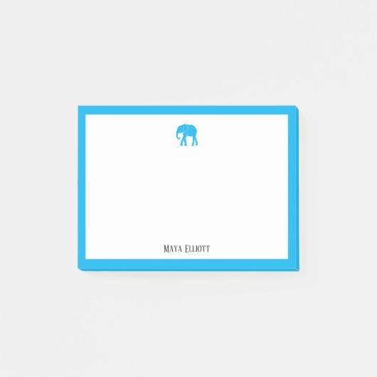 Bright Sky Blue Olifant & Rand op wit w / Naam Post-it® Notes (Voorkant)