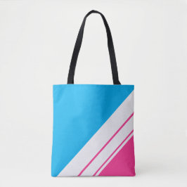 Bright Sky Blue Snoep Roze Wit Racing Stripes Tote Bag