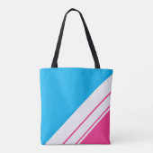 Bright Sky Blue Snoep Roze Wit Racing Stripes Tote Bag (Achterkant)