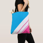 Bright Sky Blue Snoep Roze Wit Racing Stripes Tote Bag (Dichtbij)