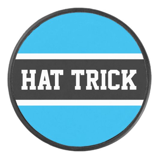 Bright Sky Blue White Black Triple Goal PET TRICK Hockey Puck (Voorkant)