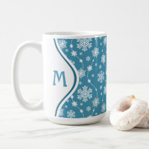 Bright Sky Blue Winter White Snowflake Pattern Koffiemok
