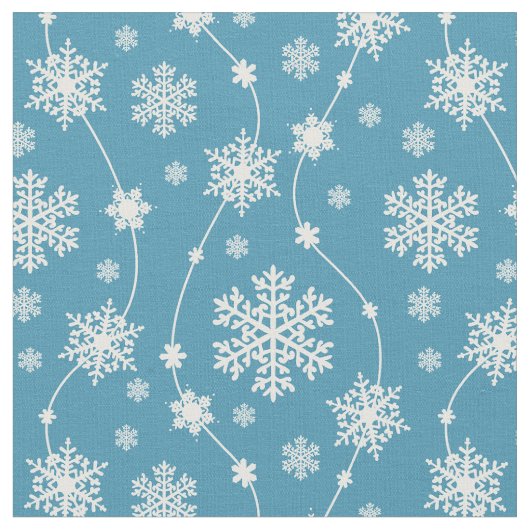 Bright Sky Blue Winter White Snowflake Pattern Stof (Close Up)