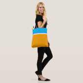 Bright Sky Blue Wit Gouden Geel Kleurenblok Tote Bag (Op model)