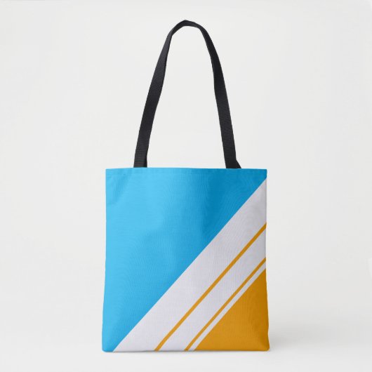 Bright Sky Blue Zomer Geel Wit Racing Stripes Tote Bag (Voorkant)