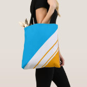 Bright Sky Blue Zomer Geel Wit Racing Stripes Tote Bag (Dichtbij)