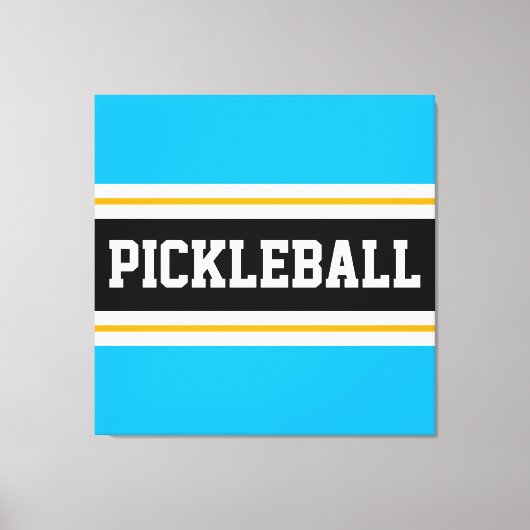 Bright Sky Blue Zwart Geel PICKLEBALL Stripes Canvas Afdruk (Voorkant)