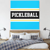 Bright Sky Blue Zwart Geel PICKLEBALL Stripes Canvas Afdruk (Insitu (Slaapkamer))