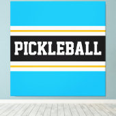 Bright Sky Blue Zwart Geel PICKLEBALL Stripes Canvas Afdruk (Insitu (Houten vloer))