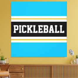 Bright Sky Blue Zwart Geel PICKLEBALL Stripes Canvas Afdruk