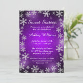 Bright Snowflake Paarse Winter Wonderland Sweet 16 Kaart (Staand voorkant)