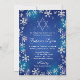 Bright Snowflakes Blue Winter Bat Mitzvah Kaart
