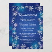 Bright Snowflakes Blue Winter Quinceanera nodigt Kaart (Voorkant / Achterkant)