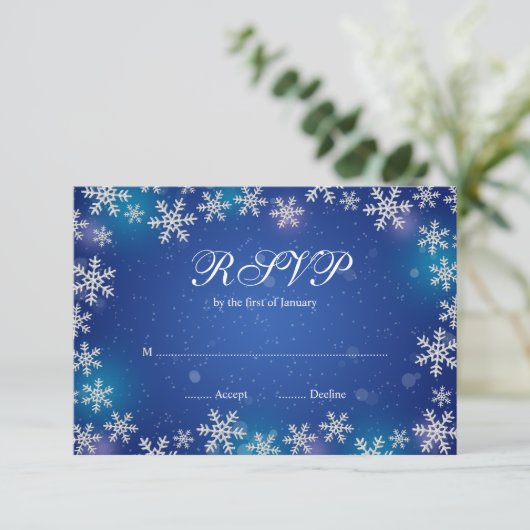 Bright Snowflakes Blue Winter RSVP (Staand voorkant)