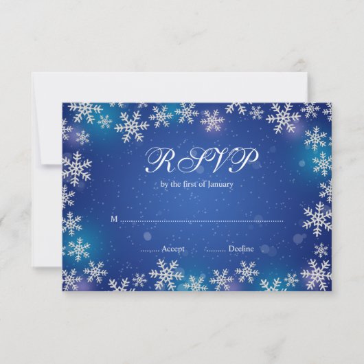 Bright Snowflakes Blue Winter RSVP Kaartje (Voorkant)