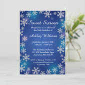 Bright Snowflakes Blue Winter Wonderland Sweet 16 Kaart (Staand voorkant)
