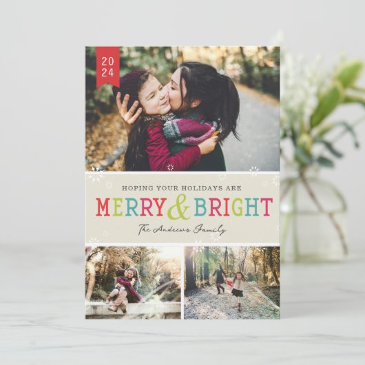 Bright Snowflakes Holiday Foto Feestdagenkaart (Staand voorkant)