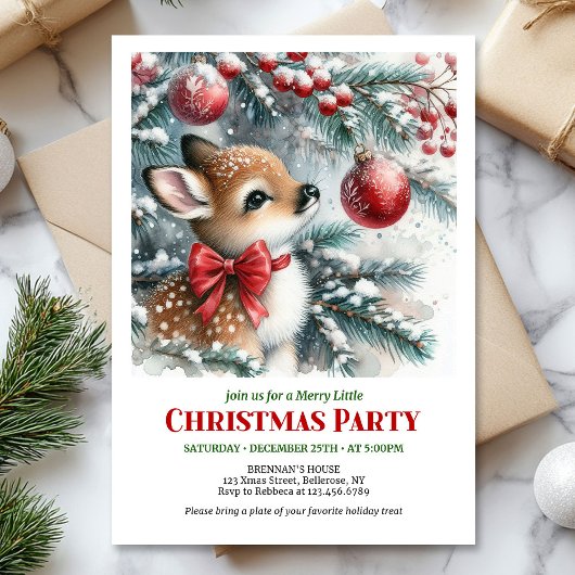 Bright snowy forest baby deer Christmas invitation Kaart