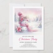 Bright Snowy Forest Pink Snowman Christmas Invite Kaart (Voorkant)