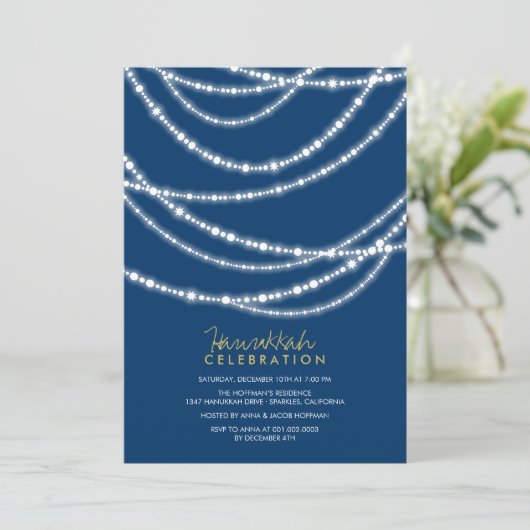 Bright Sparkles Hanukkah Celebration Holiday Party Kaart (Staand voorkant)