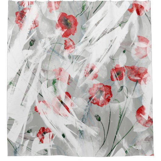 Bright Splash Red Poppy Waterverf Douchegordijn (Voorkant)