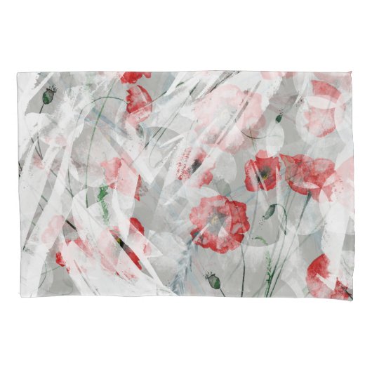 Bright Splash Red Poppy Waterverf Kussensloop (Voorkant)