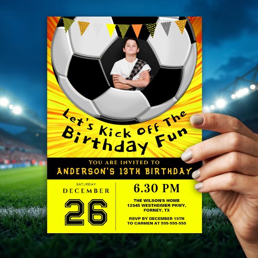 Bright Sporty Custom Photo Birthday I | Soccer Kaart