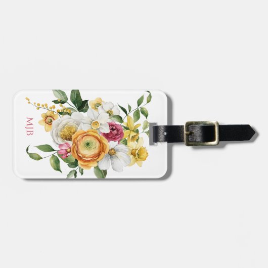Bright Spring Floral Boeket met Monogram Bagagelabel