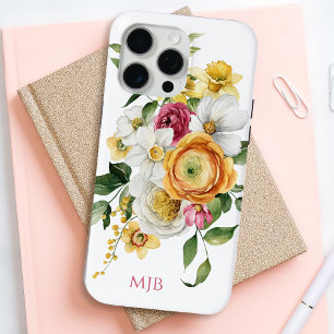 Bright Spring Floral Boeket met Monogram iPhone 15 Pro Max Hoesje